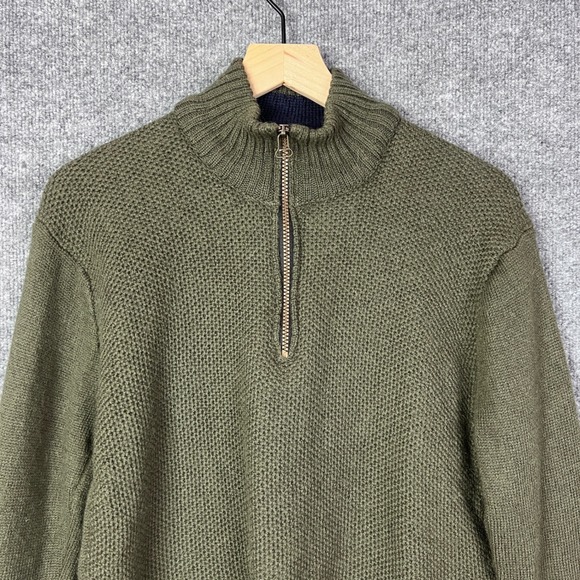 Peregrine Mens Quarter Zip Mock Neck Sweater Olive Green Knit Pullover Top Small - Picture 3 of 9